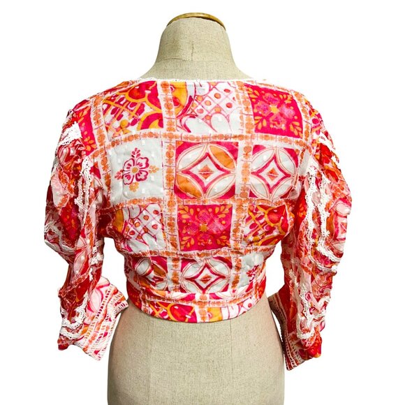 Hemant & Nandita Womens Medium Puff Sleeve Work Cropped Top - Picture 3 of 11